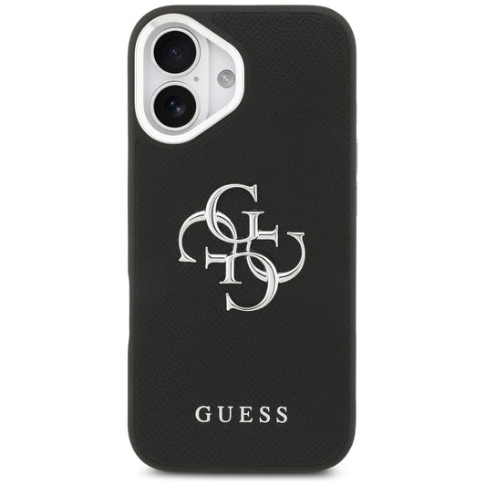 Funda para Apple iPhone 17, Guess, 4G Grained Big and Classic Logo, Negra Plateada