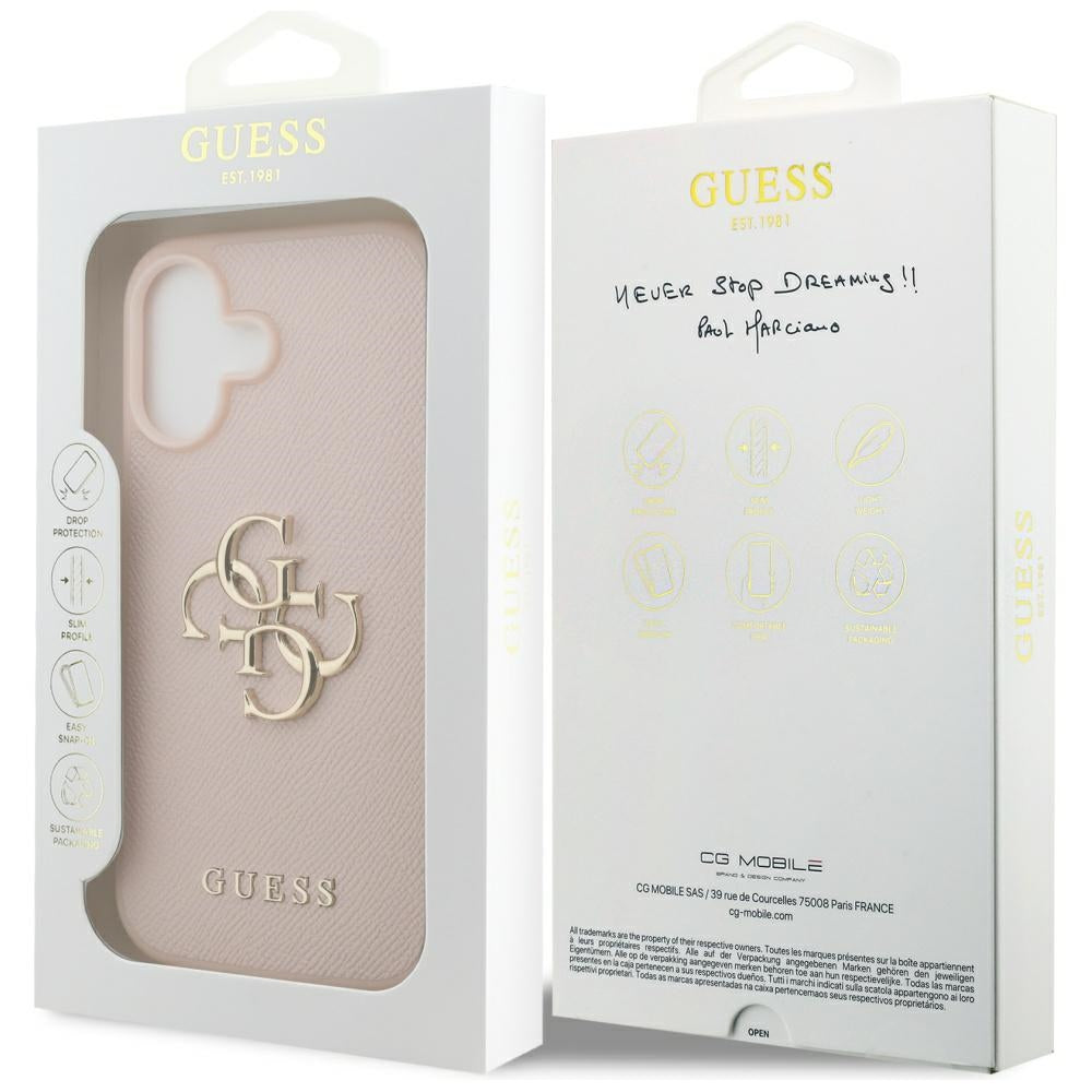 Case for Apple iPhone 17, Guess, 4G Grained Big and Classic Logo, Pink