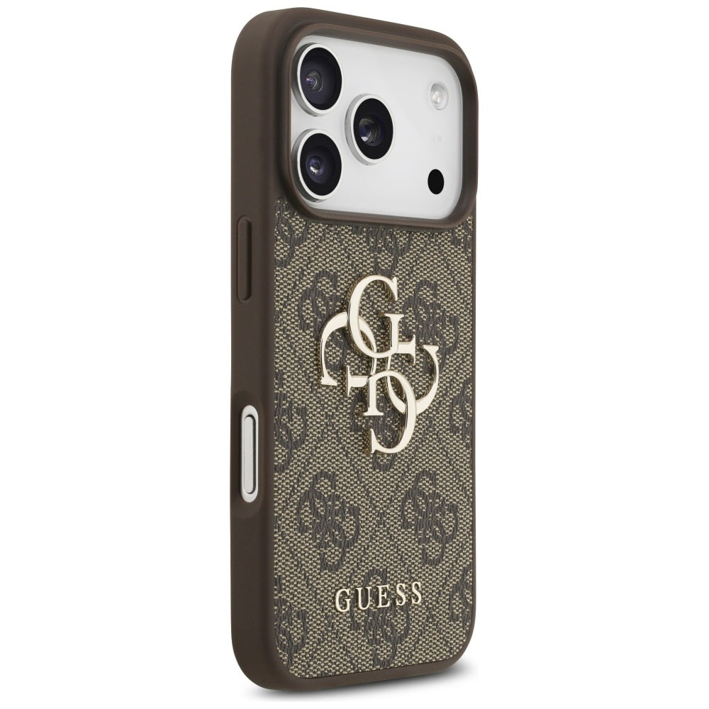 Funda para Apple iPhone 17 Pro, Guess, 4G Classic Logo con Correa de Perla, Marrón