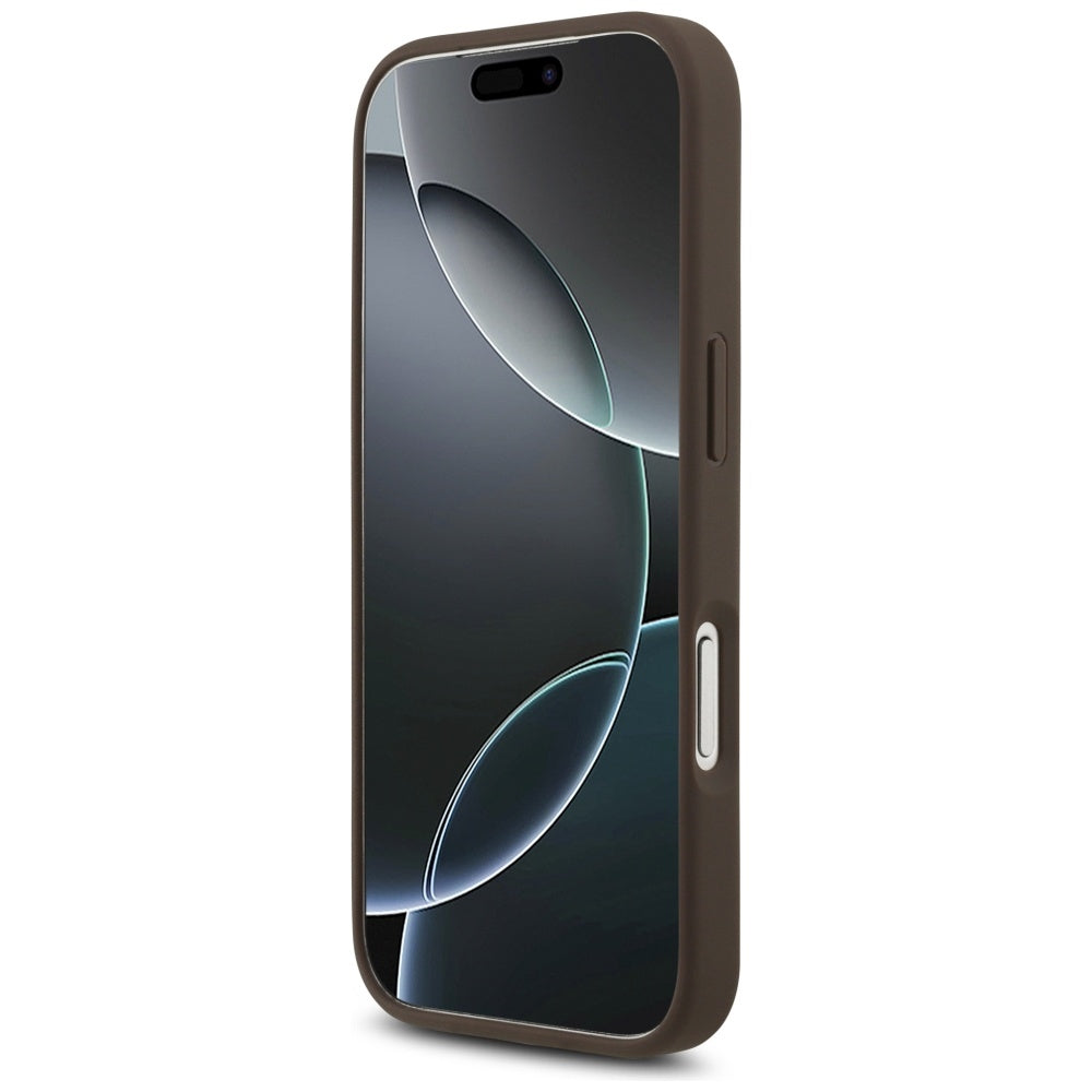 Funda para Apple iPhone 17 Pro, Guess, 4G Classic Logo con Correa de Perla, Marrón