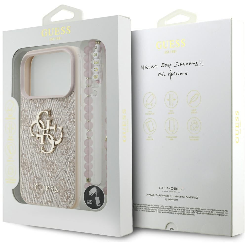 Case for Apple iPhone 17 Pro, Guess, 4G Classic Logo with Strap, Pink