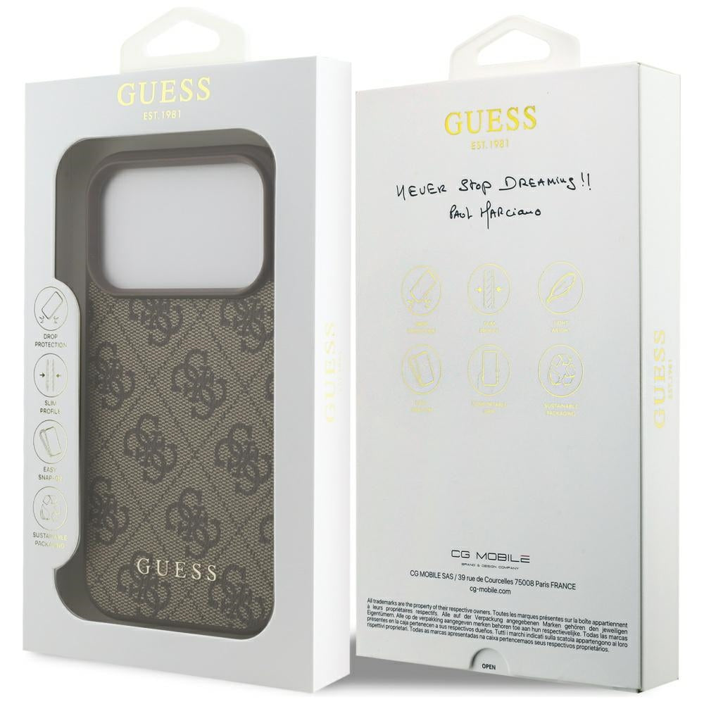Funda para Apple iPhone 17 Pro, Guess, 4G Classic, Marrón
