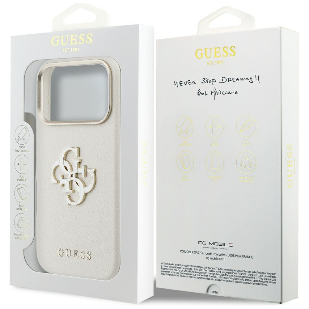 Funda para Apple iPhone 17 Pro, Guess, Resin Logo, Beige