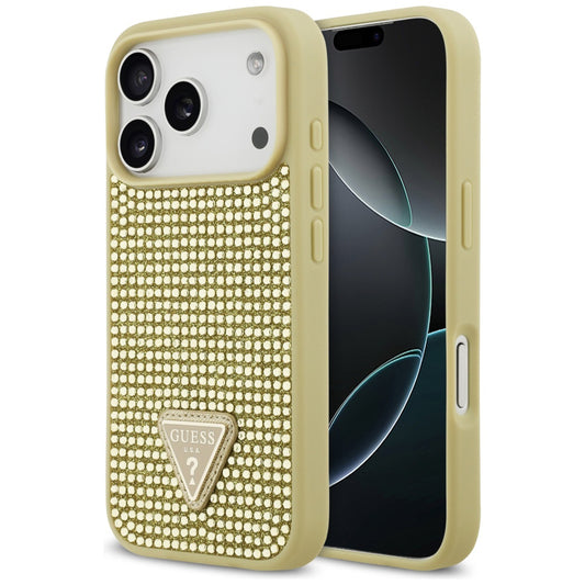 Funda para Apple iPhone 17 Pro, Guess, Logo Triángulo de Estrás, Dorada
