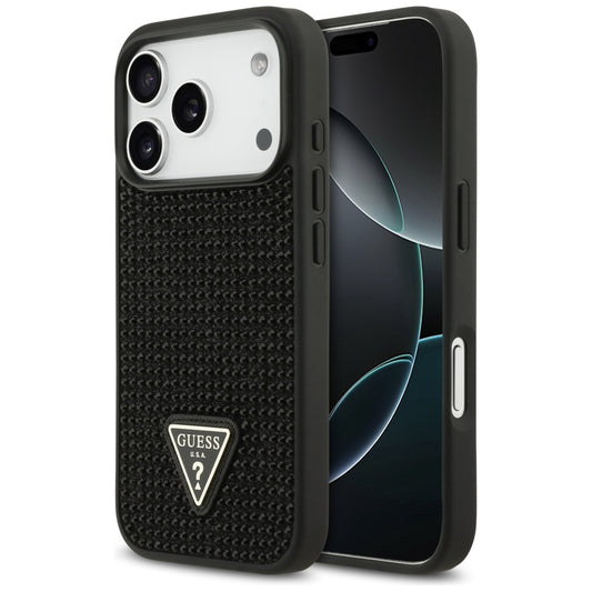 Funda para Apple iPhone 17 Pro, Guess, Logo Triángulo de Estrás, Negra
