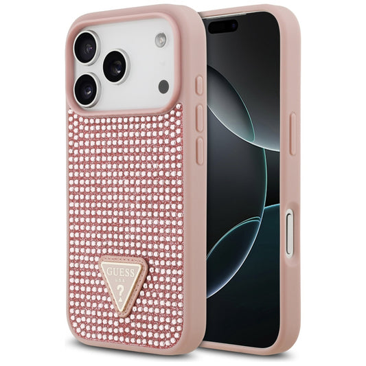 Funda para Apple iPhone 17 Pro, Guess, Rhinestone Triangle Logo, Rosa