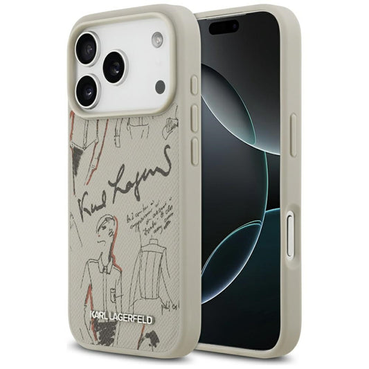 Funda para Apple iPhone 17 Pro, Karl Lagerfeld, Logo con Patrón Granulado, Gris