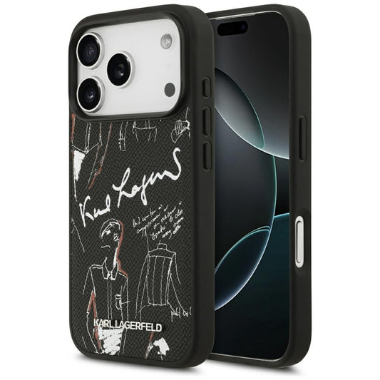Funda para Apple iPhone 17 Pro, Karl Lagerfeld, Logo con Patrón Granulado, Negra