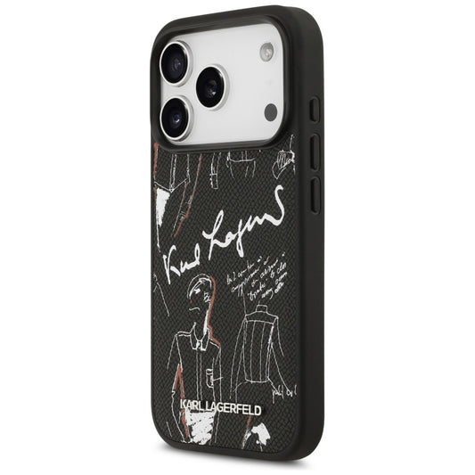 Funda para Apple iPhone 17 Pro, Karl Lagerfeld, Logo con Patrón Granulado, Negra