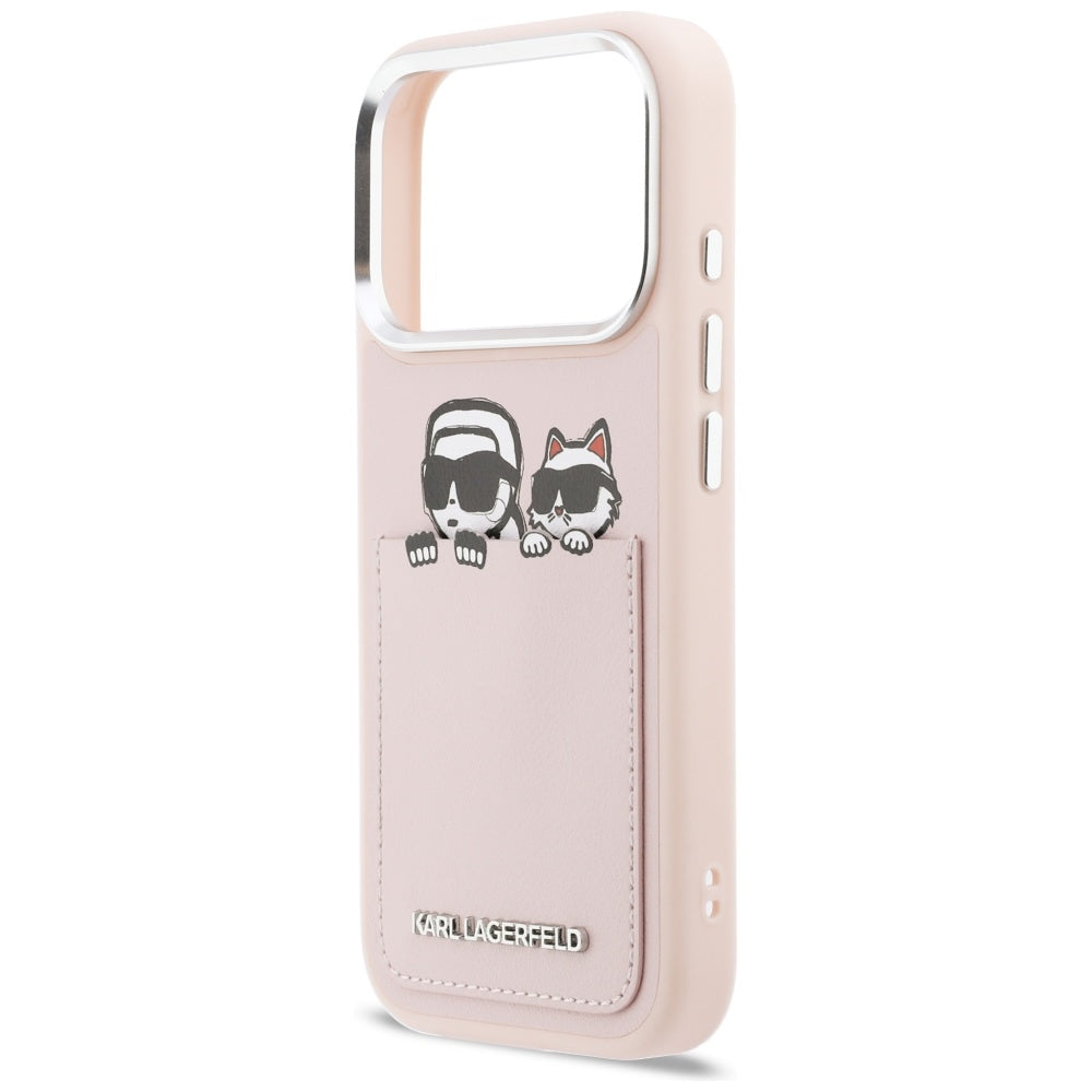 Funda para Apple iPhone 17 Pro, Karl Lagerfeld, Karl & Choupette Print with Pocket, Rosa
