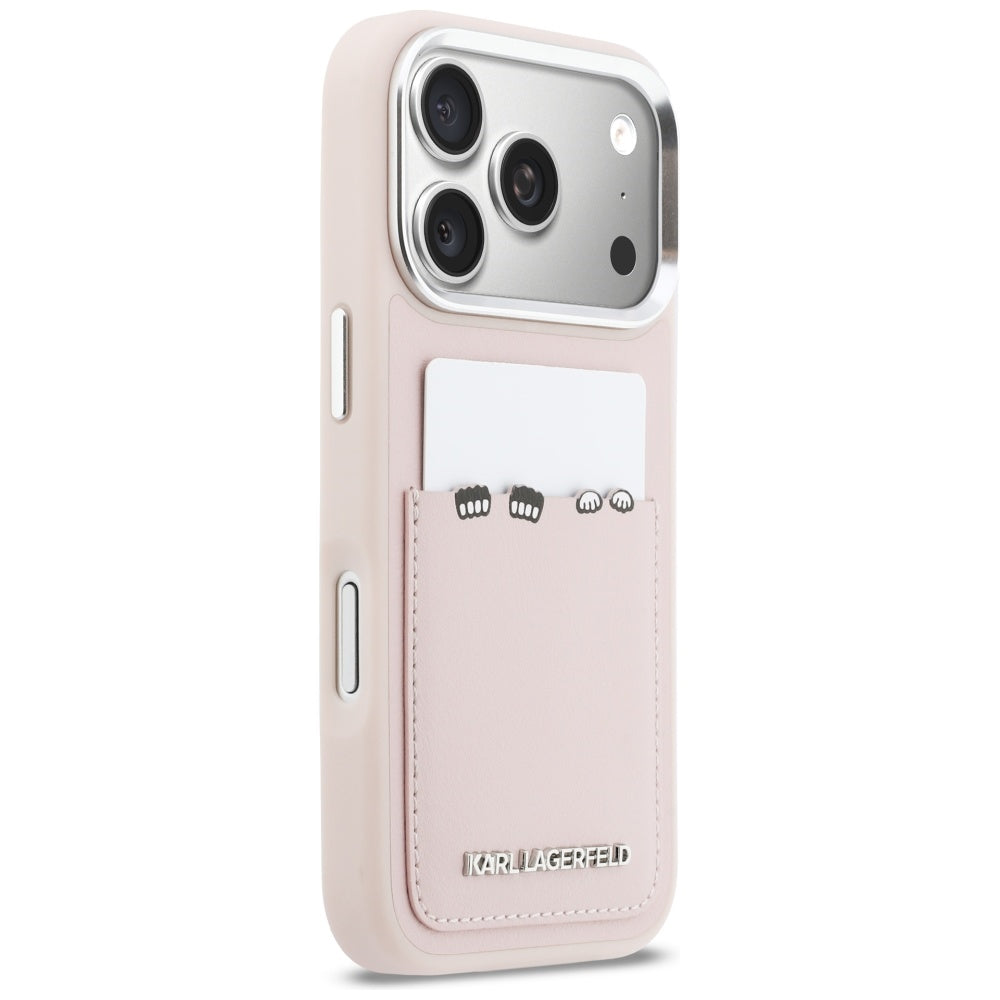 Funda para Apple iPhone 17 Pro, Karl Lagerfeld, Karl & Choupette Print with Pocket, Rosa