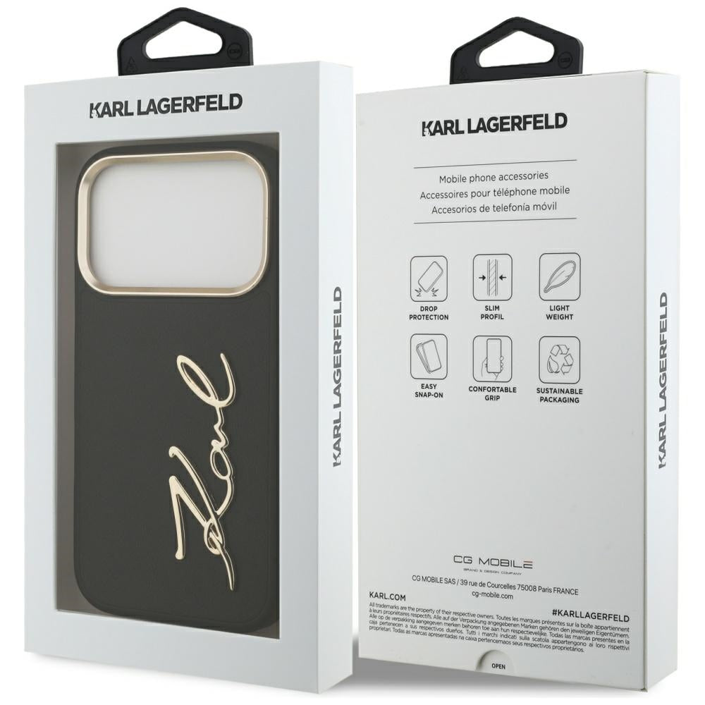 Funda para Apple iPhone 17 Pro, Karl Lagerfeld, Script Logo, Negra