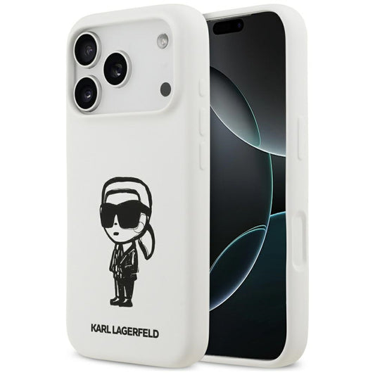 Funda para Apple iPhone 17 Pro, Karl Lagerfeld, Sketch and Logo Karl, Blanca