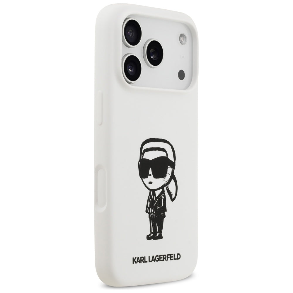 Funda para Apple iPhone 17 Pro, Karl Lagerfeld, Sketch and Logo Karl, Blanca