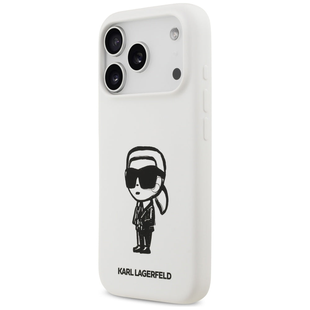 Funda para Apple iPhone 17 Pro, Karl Lagerfeld, Sketch and Logo Karl, Blanca