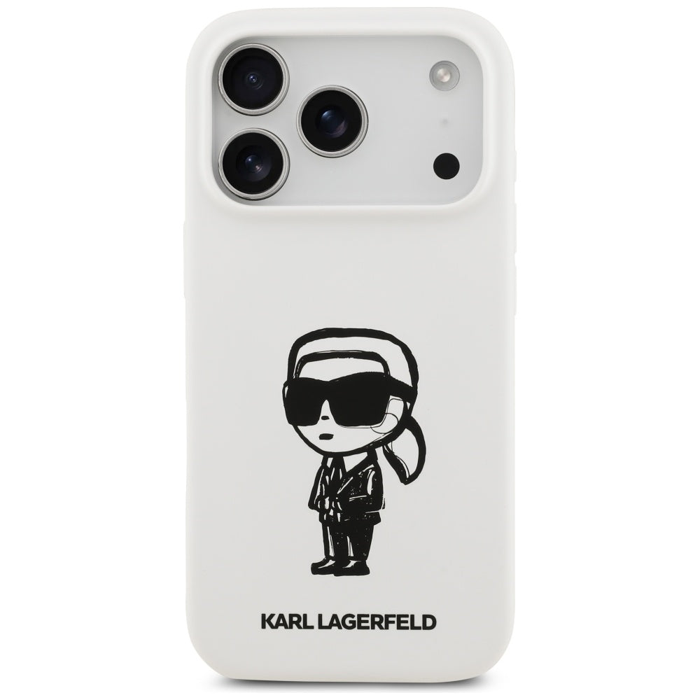 Funda para Apple iPhone 17 Pro, Karl Lagerfeld, Sketch and Logo Karl, Blanca