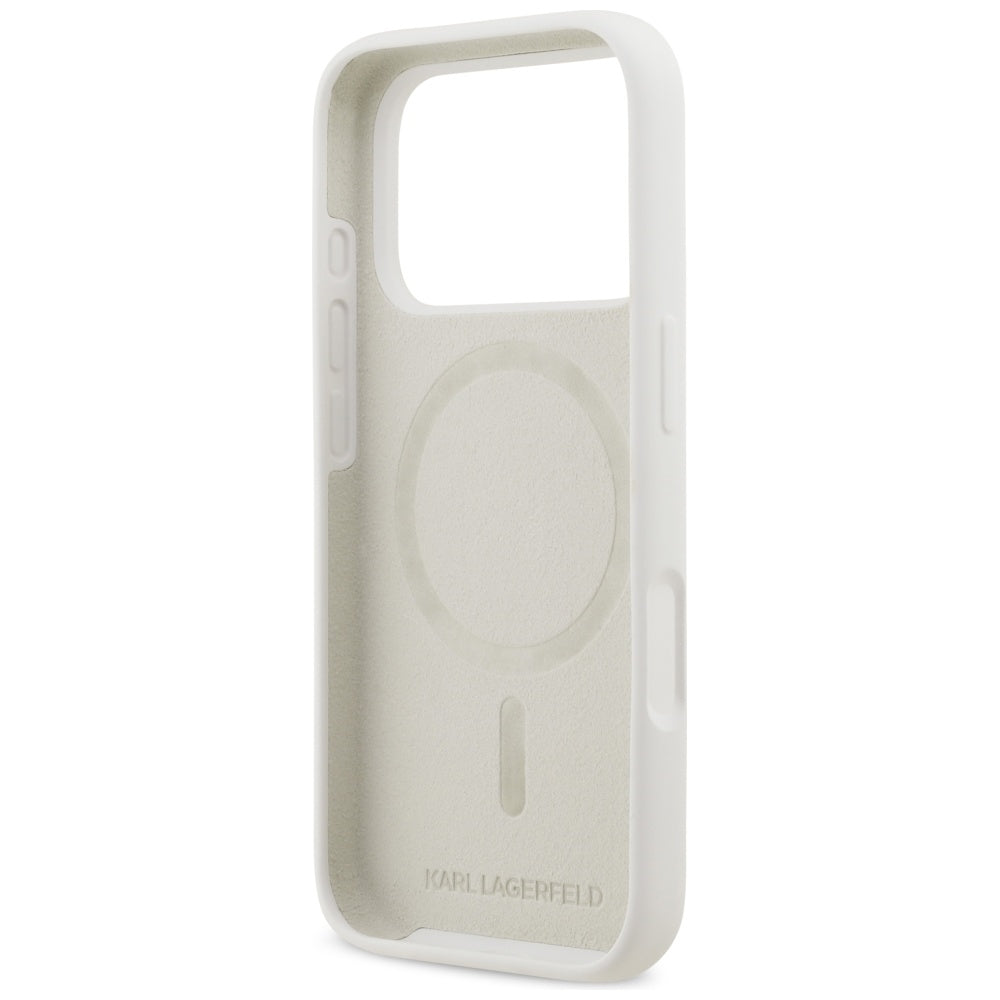 Funda para Apple iPhone 17 Pro, Karl Lagerfeld, Sketch and Logo Karl, Blanca