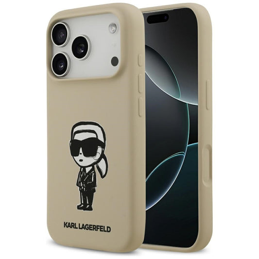 Funda para Apple iPhone 17 Pro, Karl Lagerfeld, Sketch and Logo Karl, Marrón.