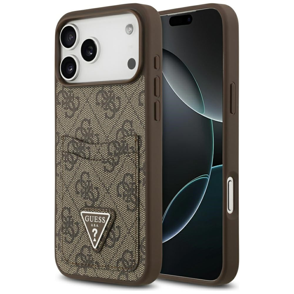 Funda para Apple iPhone 17 Pro Max, Guess, 4G Double Card Triangle, Marrón
