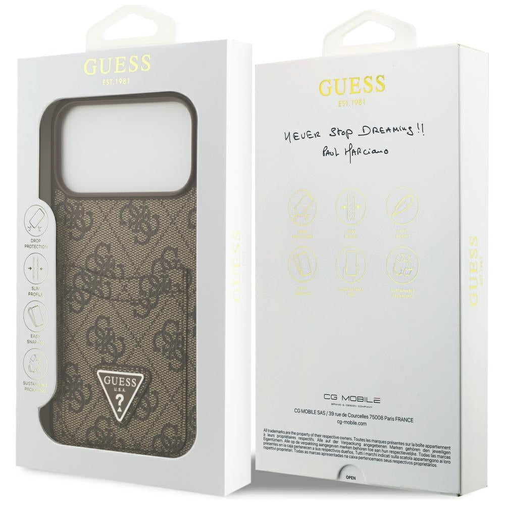 Funda para Apple iPhone 17 Pro Max, Guess, 4G Double Card Triangle, Marrón