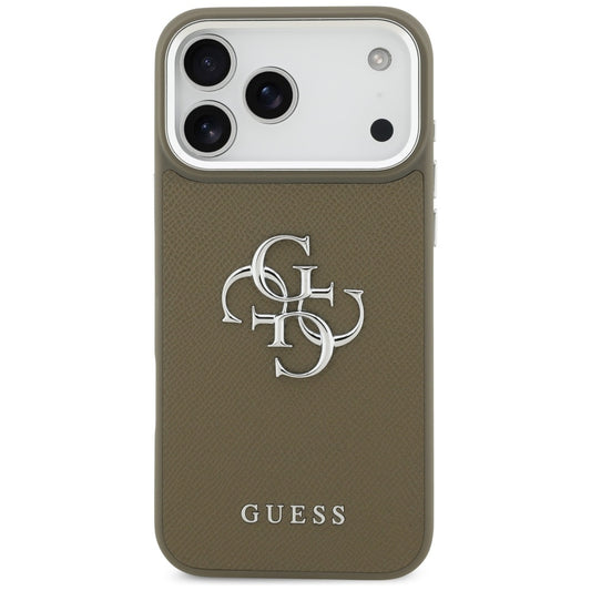 Funda para Apple iPhone 17 Pro Max, Guess, 4G Grained Big And Classic Logo, Marrón Plateado.
