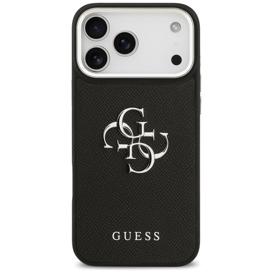 Funda para Apple iPhone 17 Pro Max, Guess, 4G Grained Big and Classic Logo, Negra Plateada
