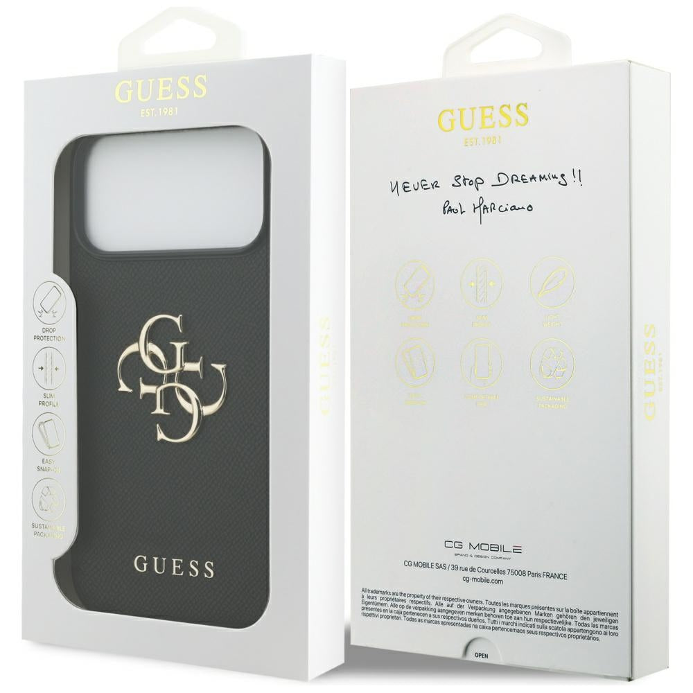 Case for Apple iPhone 17 Pro Max, Guess, 4G Grained Big and Classic Logo, Black