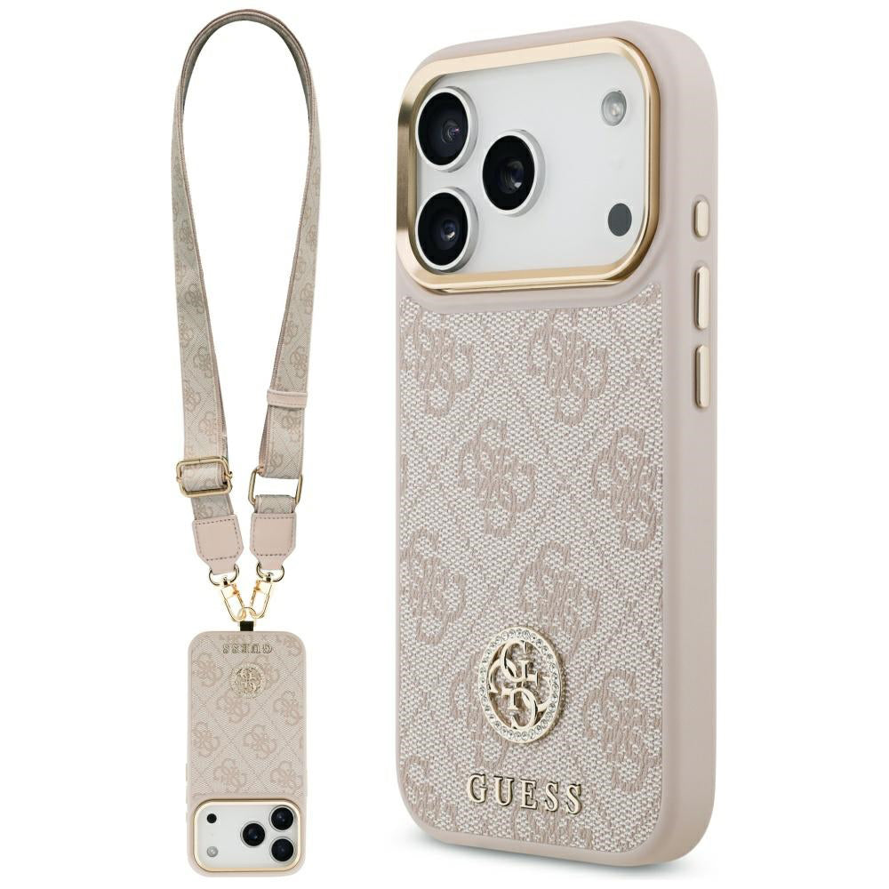 Funda para Apple iPhone 17 Pro Max, Guess, 4G Strass Logo y Big Strap, Rosa