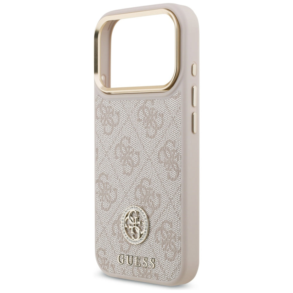 Funda para Apple iPhone 17 Pro Max, Guess, 4G Strass Logo y Big Strap, Rosa