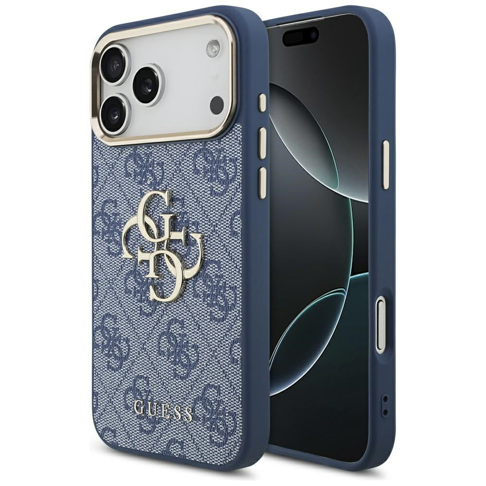 Funda para Apple iPhone 17 Pro Max, Guess, Big 4G Logo Classic, Azul Dorado.
