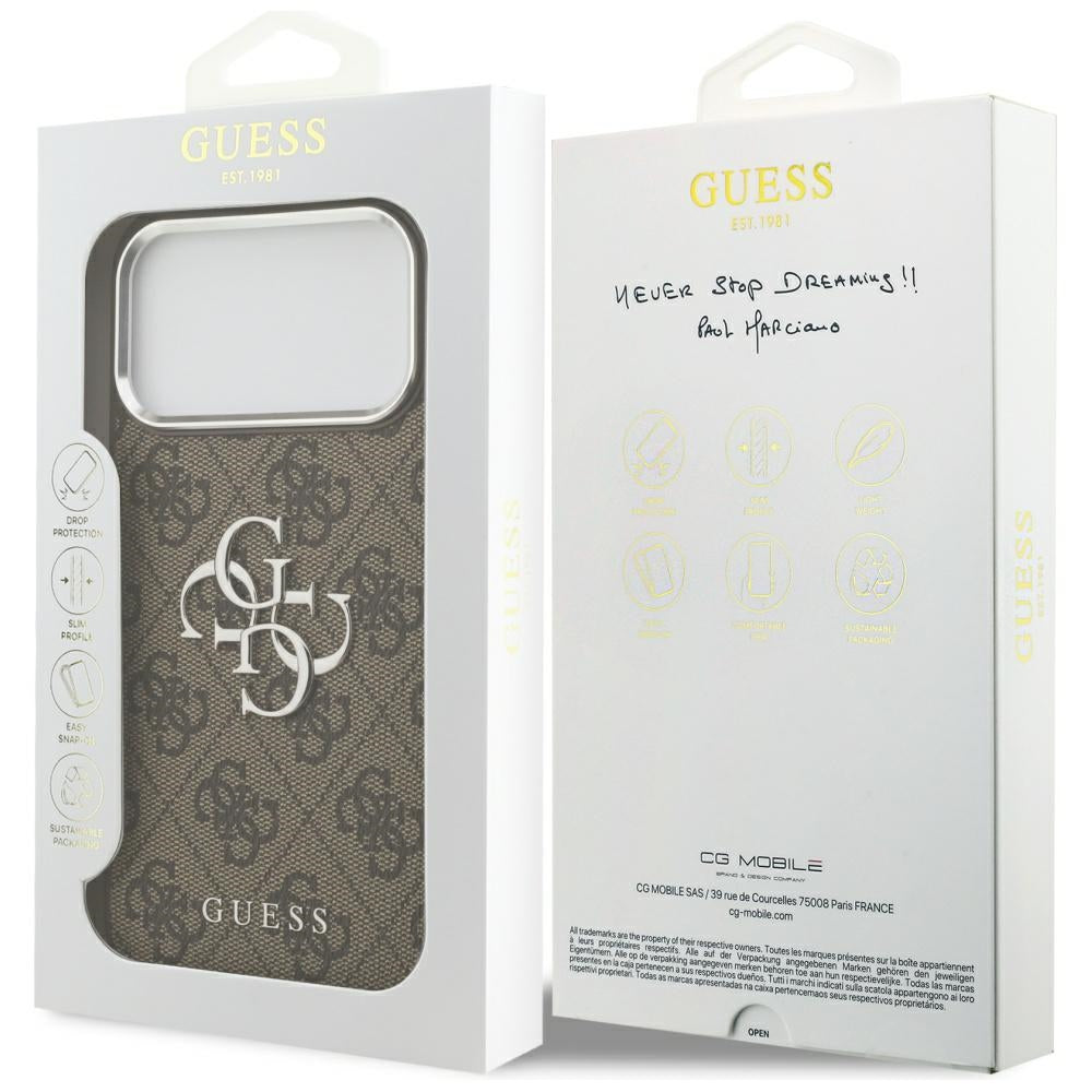 Funda para Apple iPhone 17 Pro Max, Guess, Big 4G Logo Classic, Marrón Plateado.
