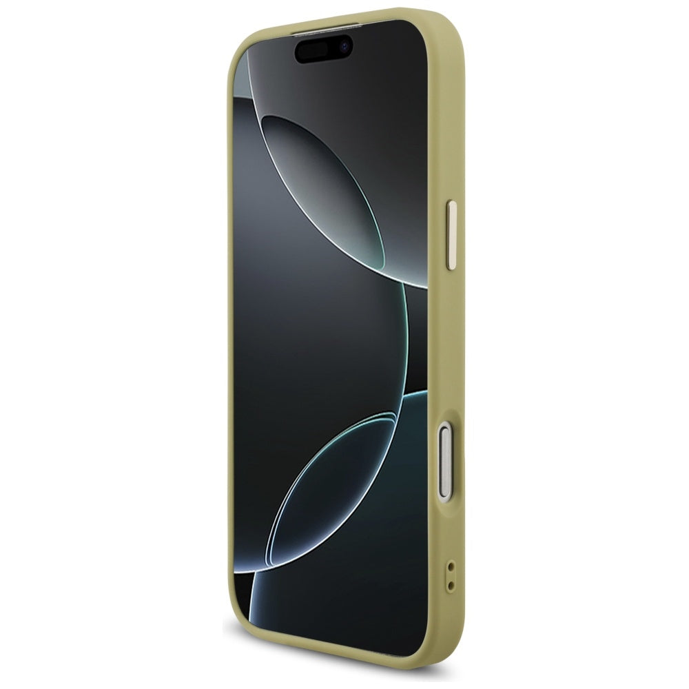 Funda para Apple iPhone 17 Pro Max, Guess, Fixed Glitter Big 4G Metal Frame, Dorada