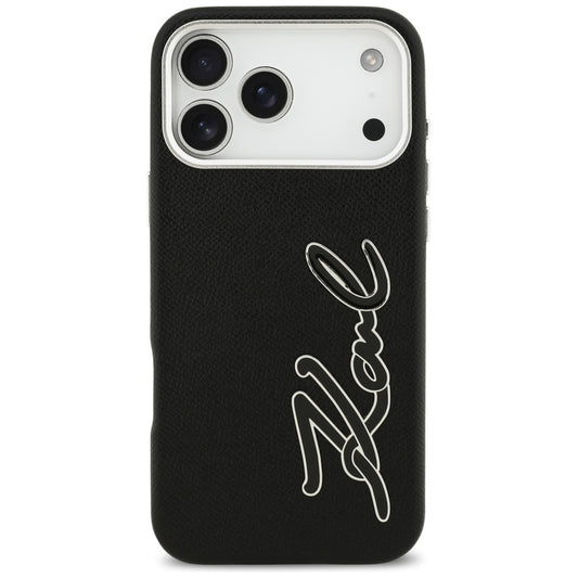 Funda para Apple iPhone 17 Pro Max, Karl Lagerfeld, FW Grained Signature Logo, Negra