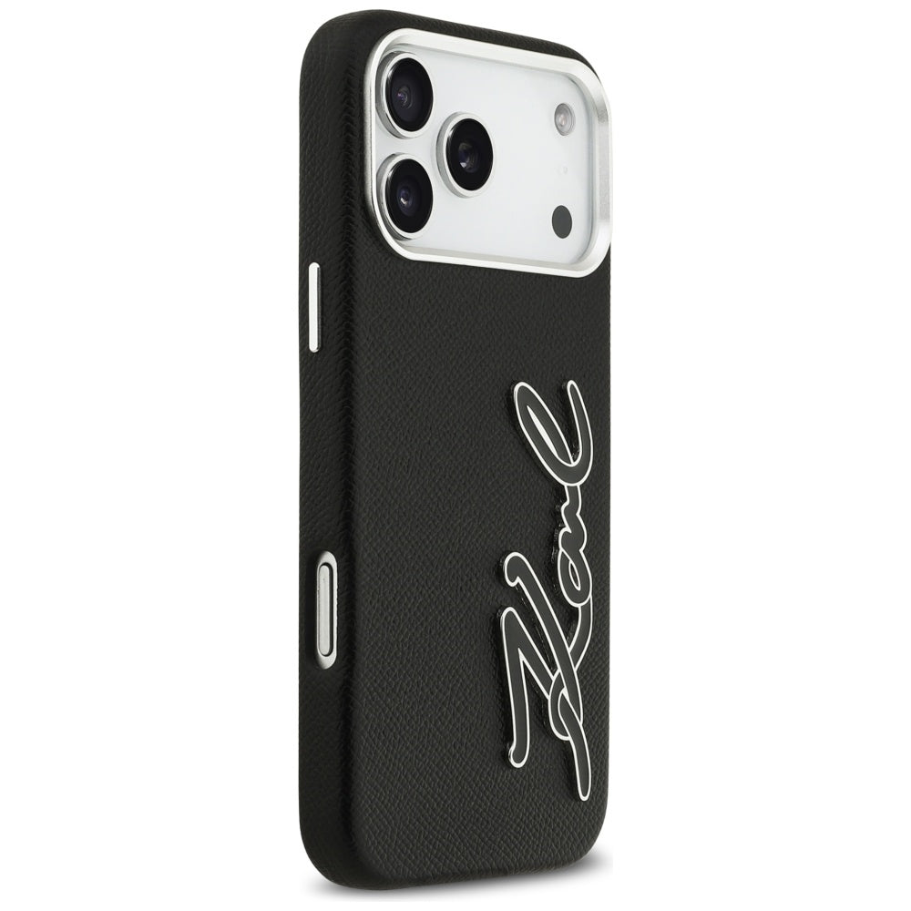 Funda para Apple iPhone 17 Pro Max, Karl Lagerfeld, FW Grained Signature Logo, Negra