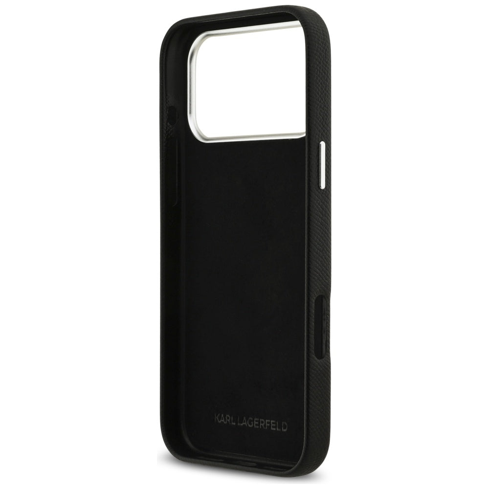 Funda para Apple iPhone 17 Pro Max, Karl Lagerfeld, FW Grained Signature Logo, Negra