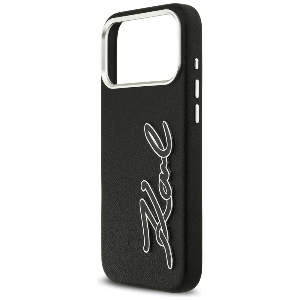 Funda para Apple iPhone 17 Pro Max, Karl Lagerfeld, FW Grained Signature Logo, Negra