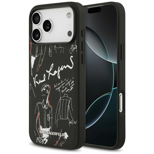 Funda para Apple iPhone 17 Pro Max, Karl Lagerfeld, Logo con Patrón Granulado, Negra