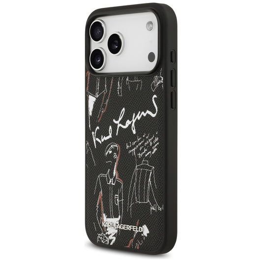 Funda para Apple iPhone 17 Pro Max, Karl Lagerfeld, Logo con Patrón Granulado, Negra