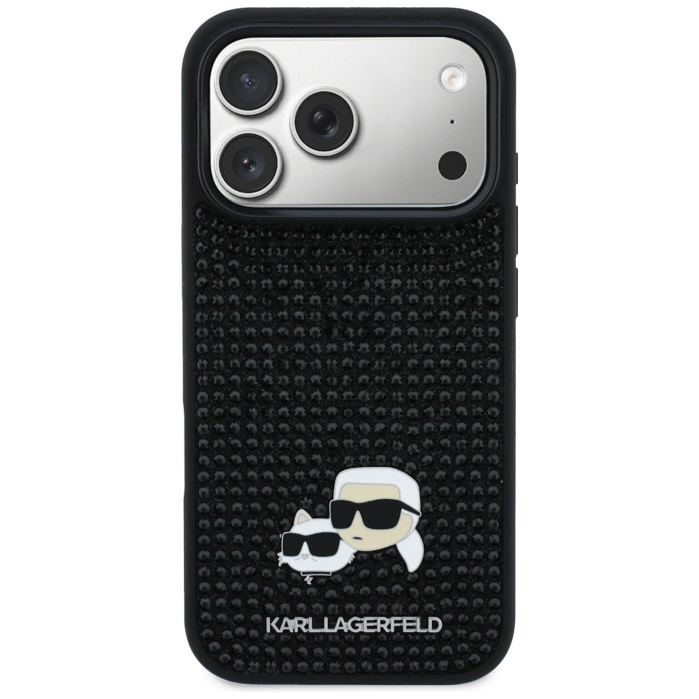 Funda para Apple iPhone 17 Pro Max, Karl Lagerfeld, Rhinestone Karl & Choupette Pins, Negra