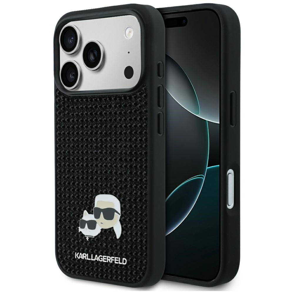 Funda para Apple iPhone 17 Pro Max, Karl Lagerfeld, Rhinestone Karl & Choupette Pins, Negra