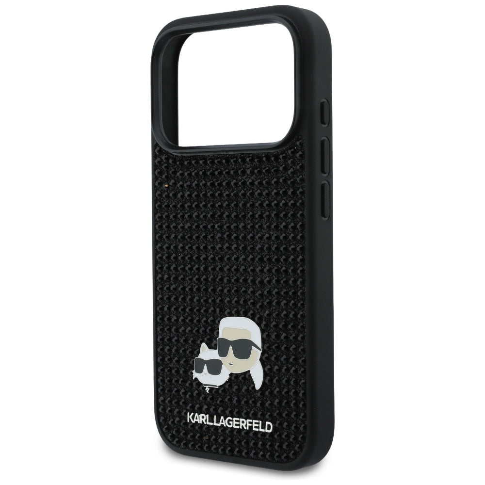 Funda para Apple iPhone 17 Pro Max, Karl Lagerfeld, Rhinestone Karl & Choupette Pins, Negra