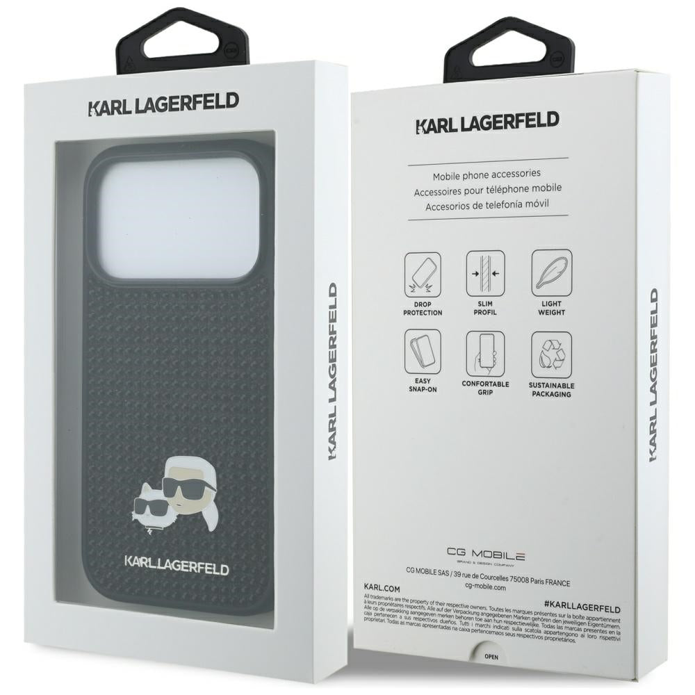Funda para Apple iPhone 17 Pro Max, Karl Lagerfeld, Rhinestone Karl & Choupette Pins, Negra