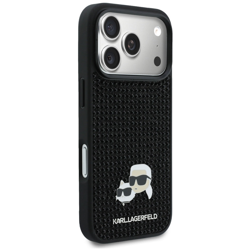 Funda para Apple iPhone 17 Pro Max, Karl Lagerfeld, Rhinestone Karl & Choupette Pins, Negra
