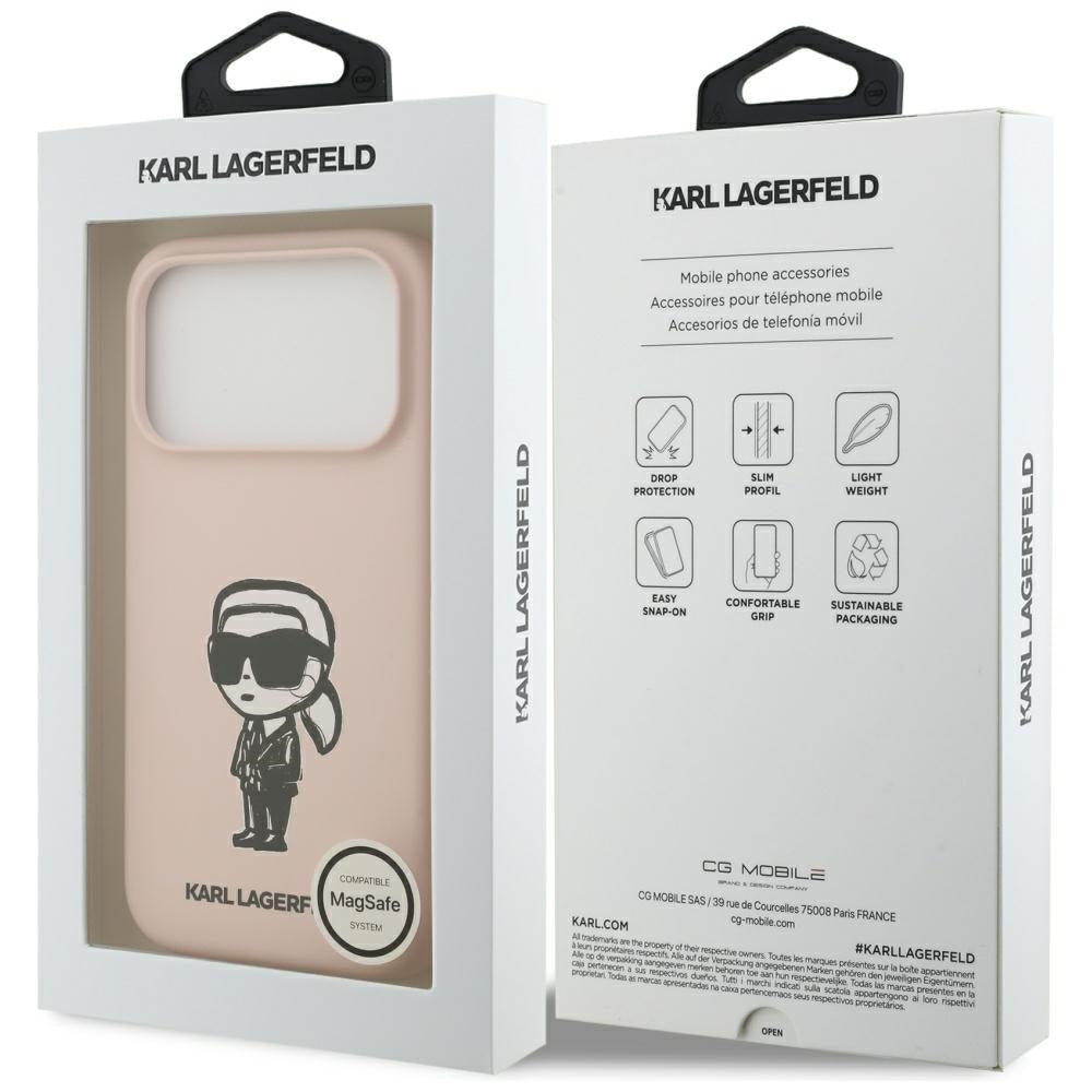 Funda para Apple iPhone 17 Pro Max, Karl Lagerfeld, Sketch y Logo Karl, Rosa