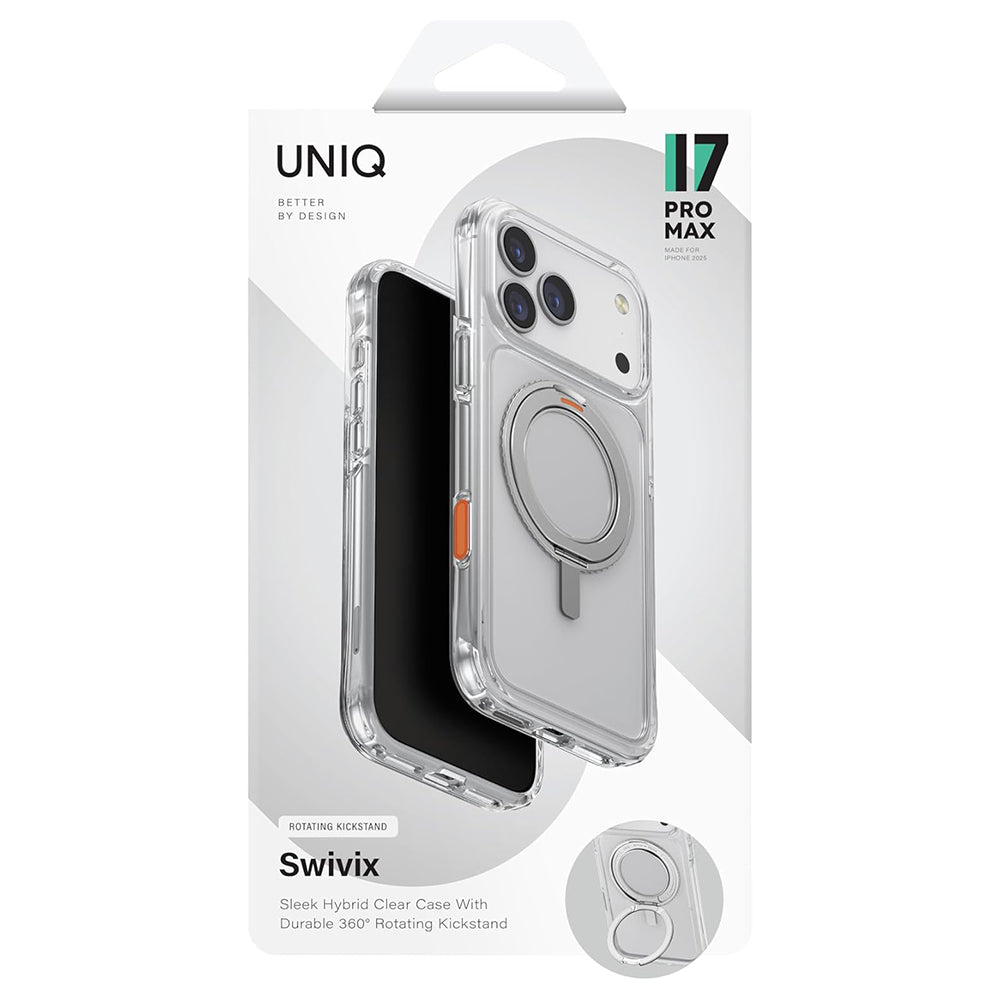 Funda para Apple iPhone 17 Pro Max, UNIQ, Swivix, Plateada.