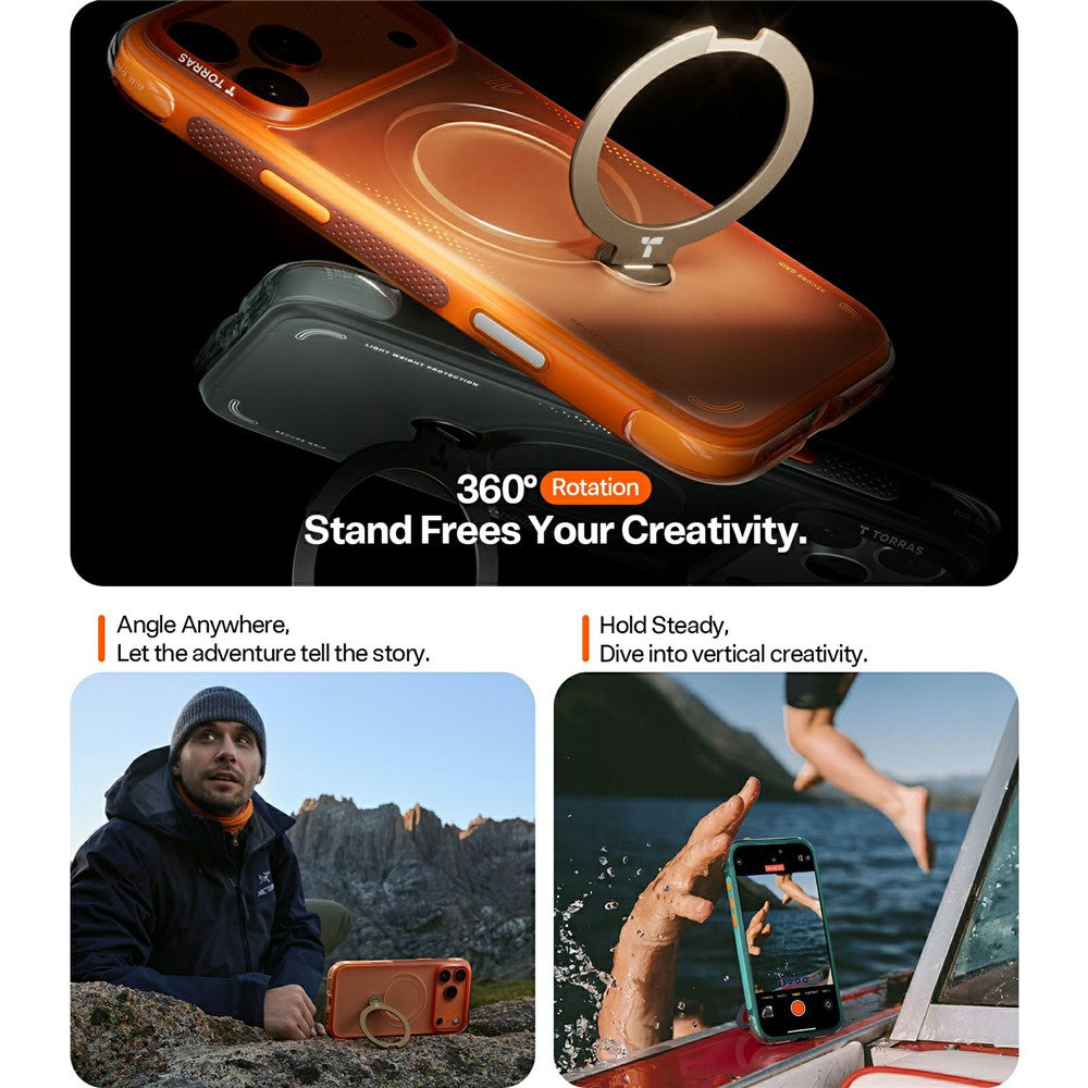 MagSafe Case for Apple iPhone 17 Pro, Torras, Ostand Spin Air, Orange