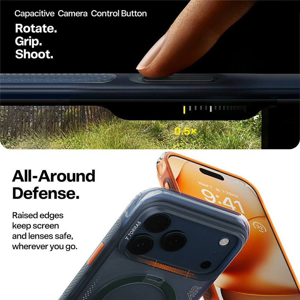 MagSafe Case for Apple iPhone 17 Pro, Torras, Ostand Spin Air, Orange