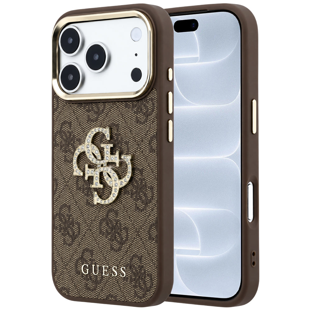 Funda para Apple iPhone 18 Pro / 17 Pro, Guess, 4G Big Strass Logo, Marrón