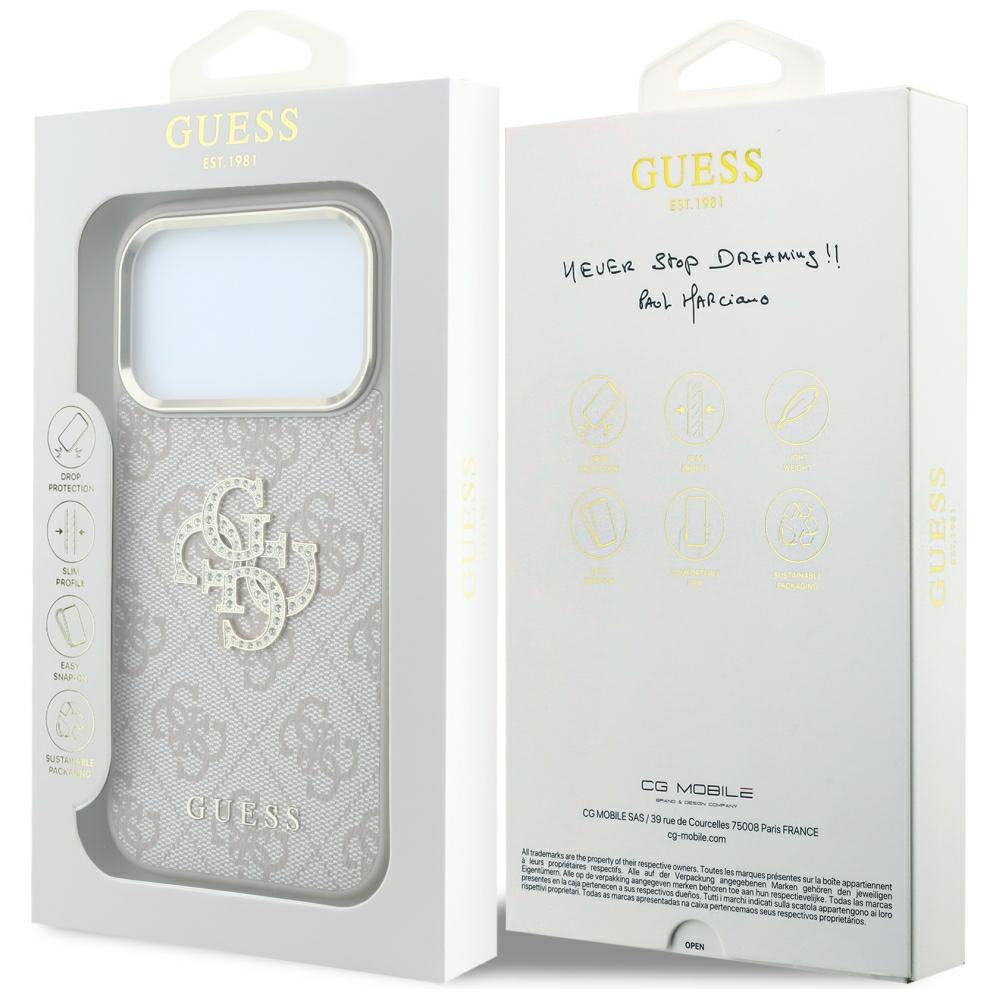 Funda para Apple iPhone 18 Pro / 17 Pro, Guess, 4G Big Strass Logo, Rosa