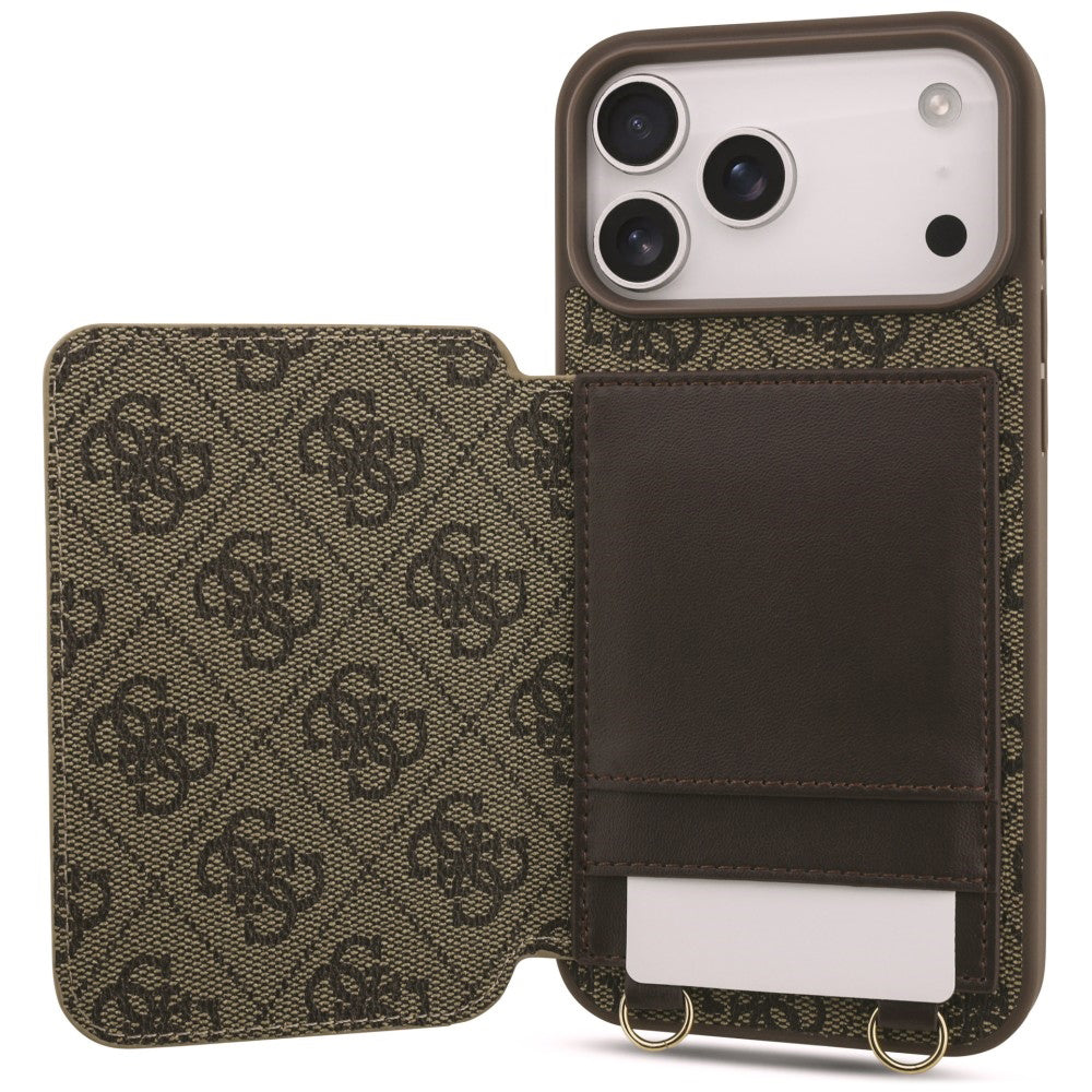 Funda para Apple iPhone 18 Pro / 17 Pro, Guess, 4G Crossbody Cardslot, marrón